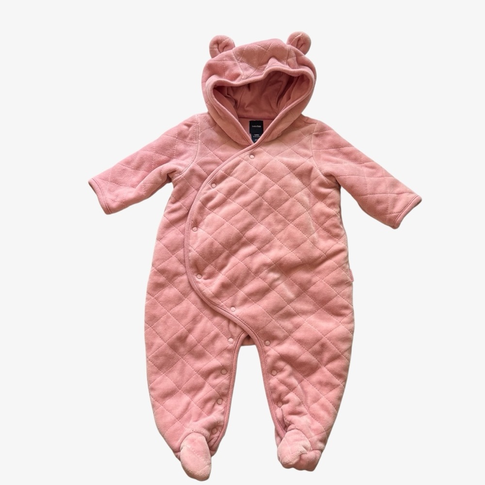 Baby Gap Pink Quilted Fleece Hooded Winter Snowsuit Infant Size 3-6 Months